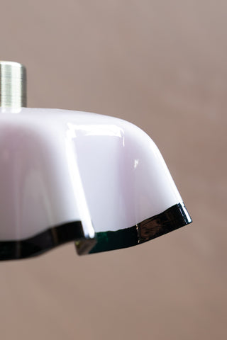 The corner of the Pink Pleated Glass Easyfit Ceiling Light Shade. 