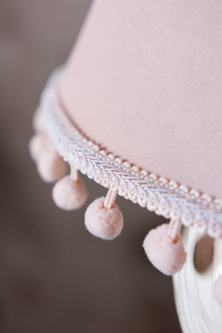 Close-up of the edge of the Pink Poodle Table Lamp.