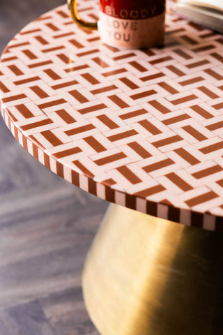 Close-up of the edge of the Pink & Caramel Inlay Coffee Table.