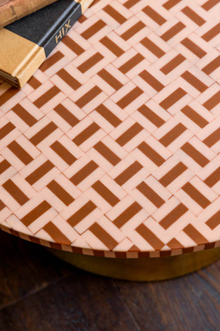 Close-up of the Pink & Caramel Inlay Coffee Table seen from above.
