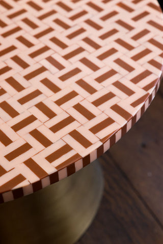 Close-up of the design of the Pink & Caramel Inlay Coffee Table.