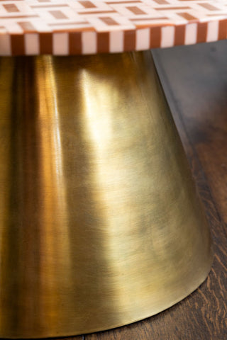 Close-up of the base of the Pink & Caramel Inlay Coffee Table.