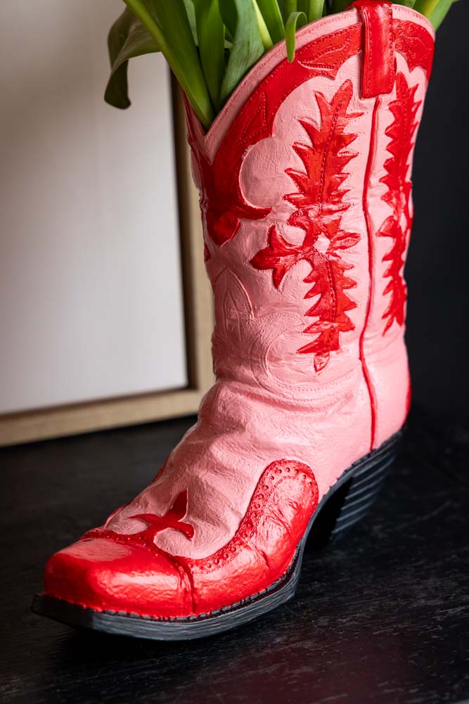 Pink Red Cowgirl Boot Vase