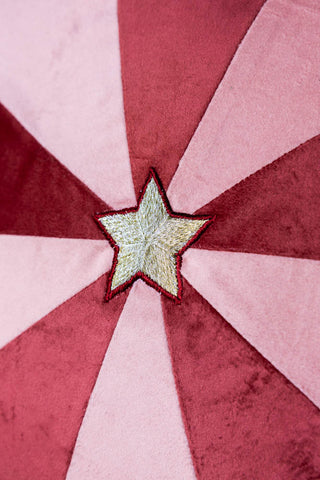 Close-up image of the Pink & Red Embroidered Star Cushion