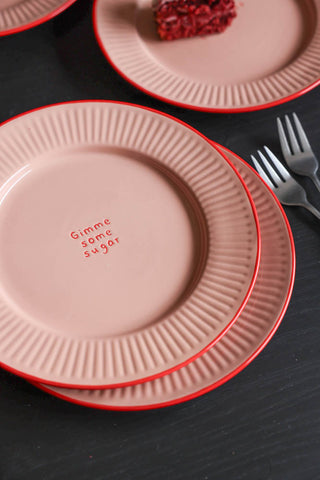 Image of the finish on the Pink & Red First Bite Side Plates Set of 4