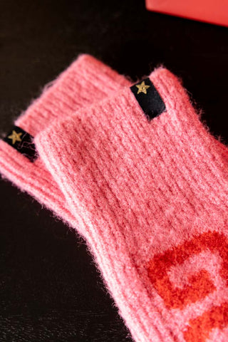 Close-up of the star design on the Pink & Red Good Times Handwarmers.
