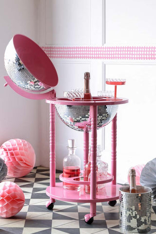Image of the Pink & Silver Disco Ball Drinks Trolley Cart