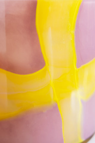 The pink and yellow abstract pattern on the Pink & Yellow Abstract Glass Vase.