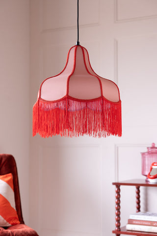 Image of the Pink & Red Tassel Edge Ceiling Light