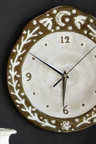 Close-up image of the Folk Birds Ceramic Clock