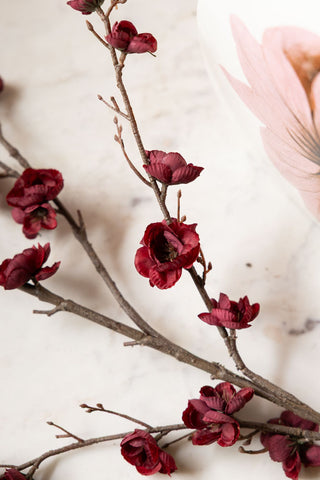 Detail image of the Pretty Faux Cherry Blossom Stem in Burgundy