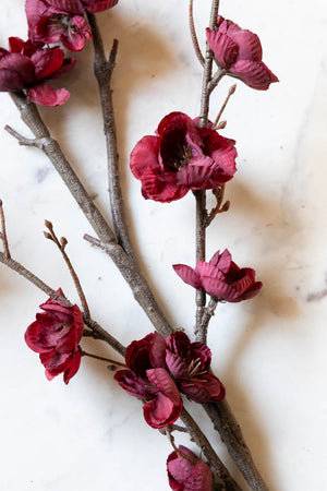 Lifestyle image of the Pretty Faux Cherry Blossom Stem in Burgundy