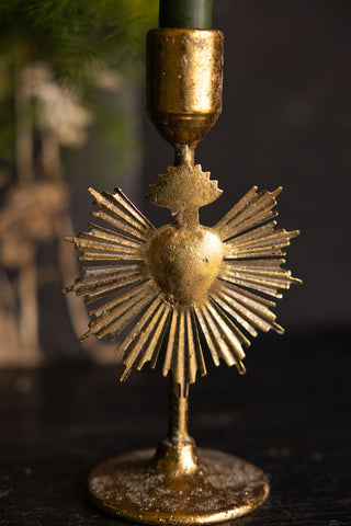 Detail image of the Pretty Gold Milagro Heart Candle Holder