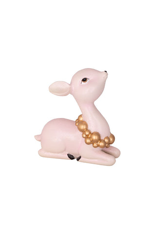 Cut-out image of the Pretty Pink Sitting Deer Ornament on a white background