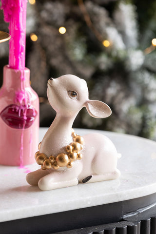 Detail image of the Pretty Pink Sitting Deer Ornament