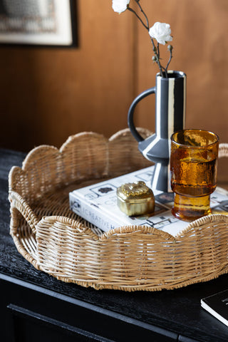 Image of the Pretty Round Rattan Scalloped Tray