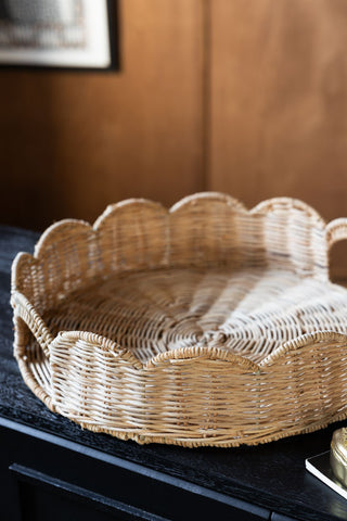 Image of the material for the Pretty Round Rattan Scalloped Tray