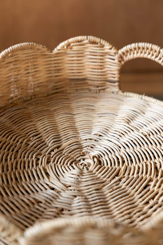 Detail image of the Pretty Round Rattan Scalloped Tray