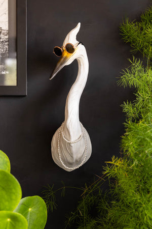 Lifestyle image of the Quirky Bird With Sunglasses & Necklace Wall Art