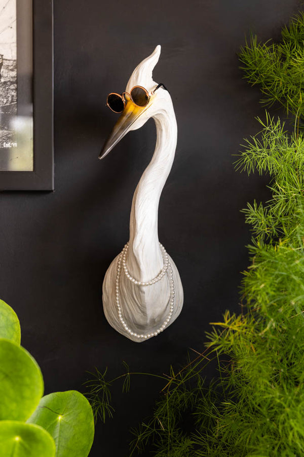 Lifestyle image of the Quirky Bird With Sunglasses & Necklace Wall Art