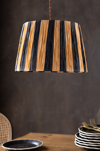 Lifestyle image of the Raffia Black & Natural Stripe Lampshade