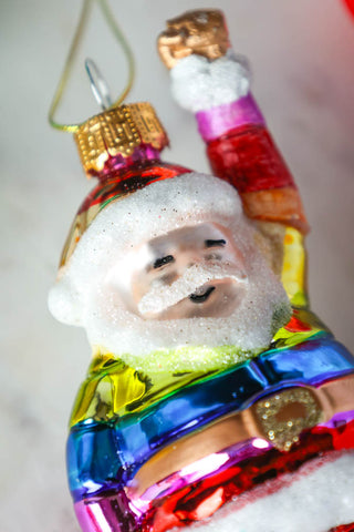Close-up image of the Rainbow Santa Christmas Decoration