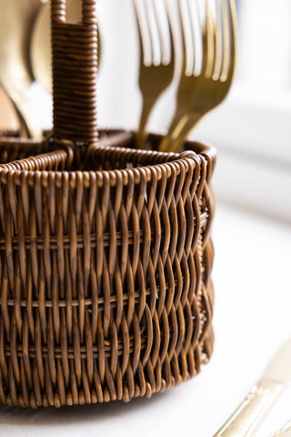 Close-up image of the Rattan-Style Cutlery Holder