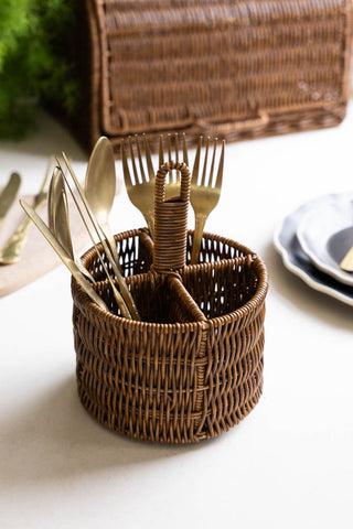 Image of the Rattan-Style Cutlery Holder in a kitchen setting