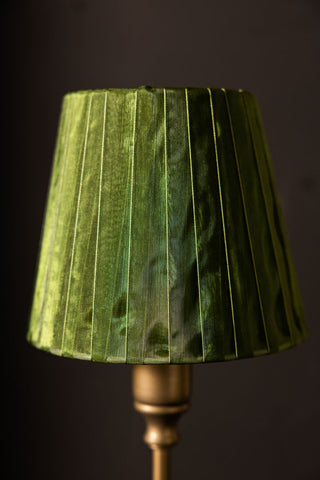 Green pleated lampshade on a dark background