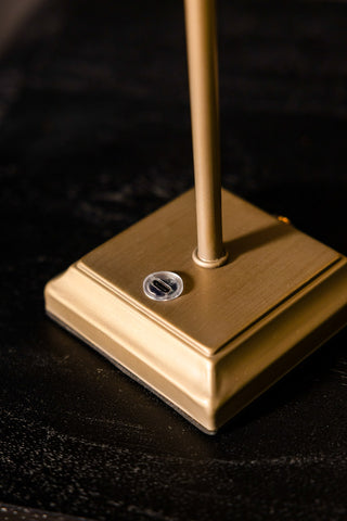 The base/switch of a bronze table lamp.
