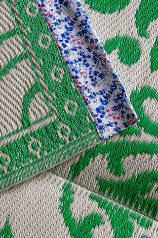 Close-up image of the Recycled Plastic Garden Rug In Green