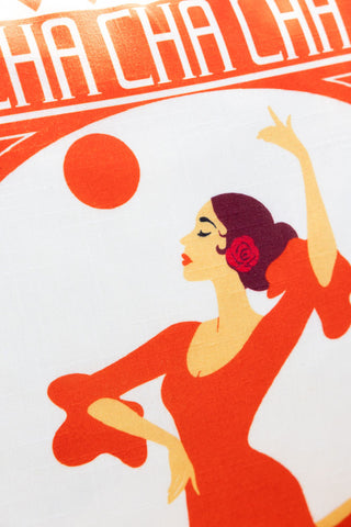 Close-up of the design on the Red Cha Cha Cha Outdoor Cushion.