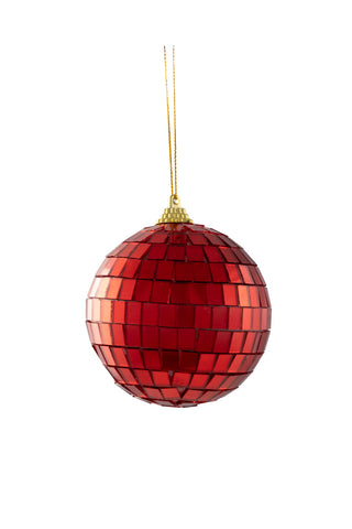 Cutout of the Red Disco Ball Christmas Tree Decoration on a white background.