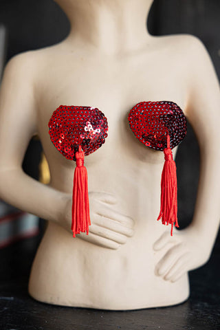 Close-up image of the Red Heart Sequin Nipple Tassels