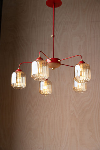 Image of the Red Metal & Ribbed Glass Ceiling Light