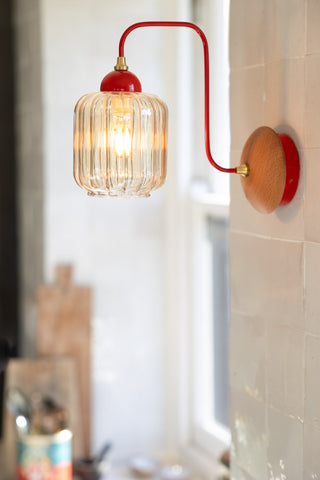 Image of the Red Metal & Ribbed Glass Wall Light on