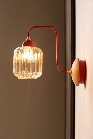 Close-up image of the Red Metal & Ribbed Glass Wall Light