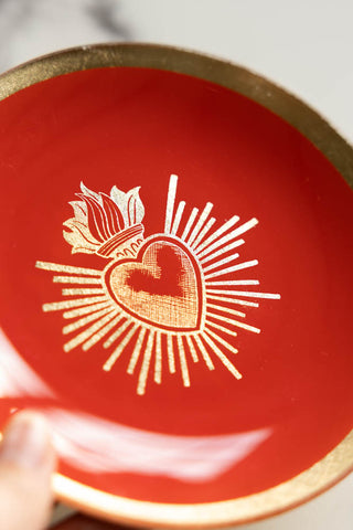 Close-up image of the Red & Gold Milagro Heart Decorative Wall Plate