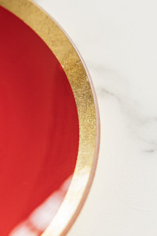 Image of the finish on the Red & Gold Milagro Heart Decorative Wall Plate