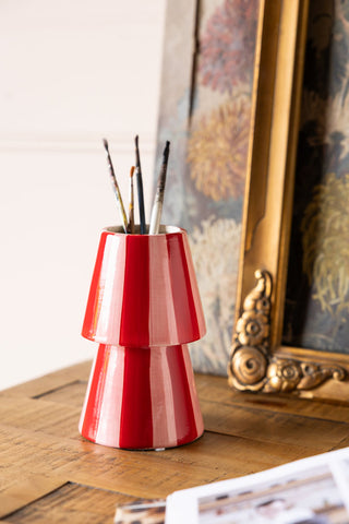 Lifestyle image of the Red & Pink Stripe Flower Vase