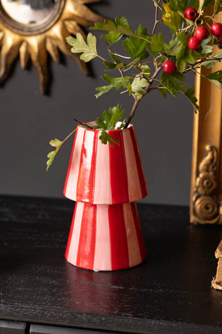 Image of the Red & Pink Stripe Flower Vase
