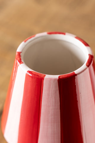 Close-up image of the Red & Pink Stripe Flower Vase