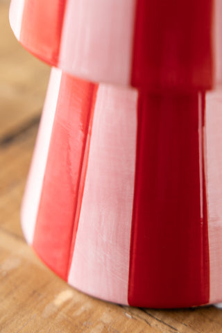 Image of the finish on the Red & Pink Stripe Flower Vase