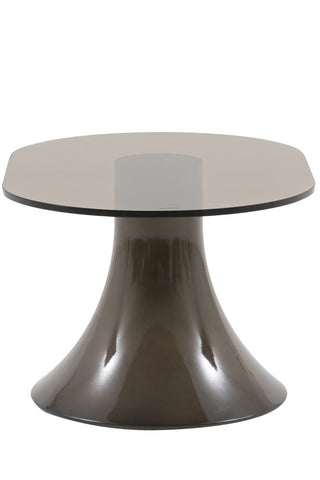 Close-up of the Retro Asymmetric Side Table in Espresso on a white background.