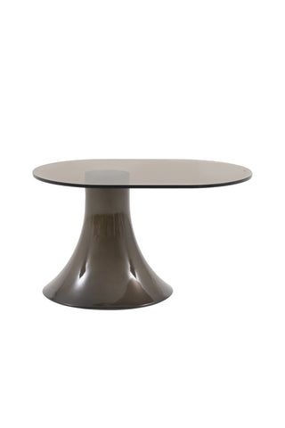 The Retro Asymmetric Side Table in Espresso seen from the side, on a white background.