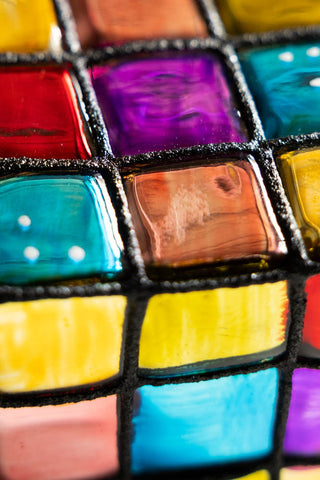 Close-up of the Retro Colourful Cube Christmas Tree Decoration.