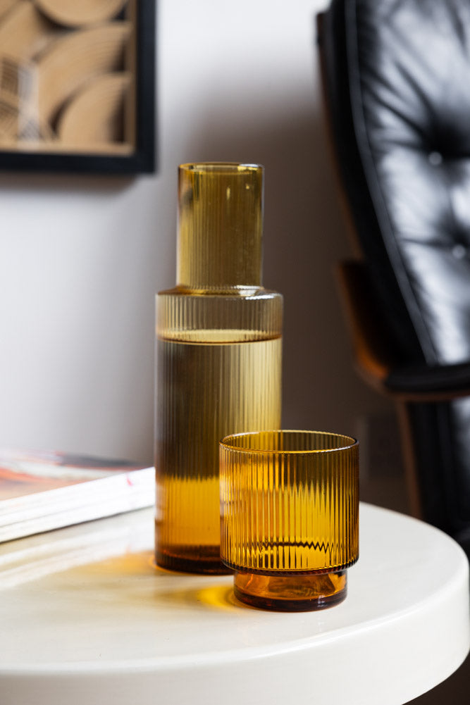 Carafe Ribbed Ribbed Amber Glass Carafe & Tumbler - Available in Two Options ...