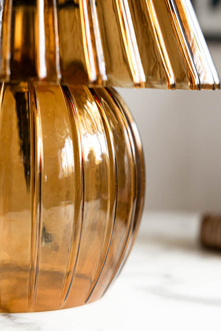 Detail image of the Ribbed Amber Glass Table Lamp