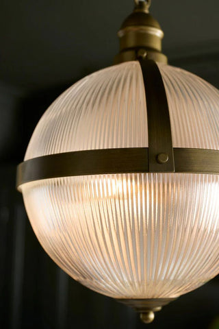 Close-up image of the Ribbed Boulevard Orb Indoor/Outdoor Ceiling Light