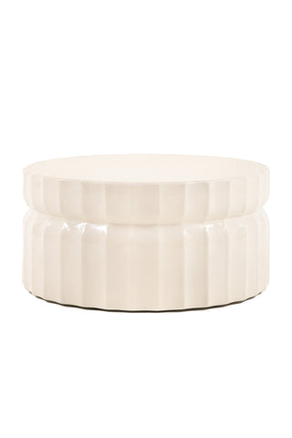 Cutout of the Ribbed Edge Round Coffee Table In Ivory on a white background.
